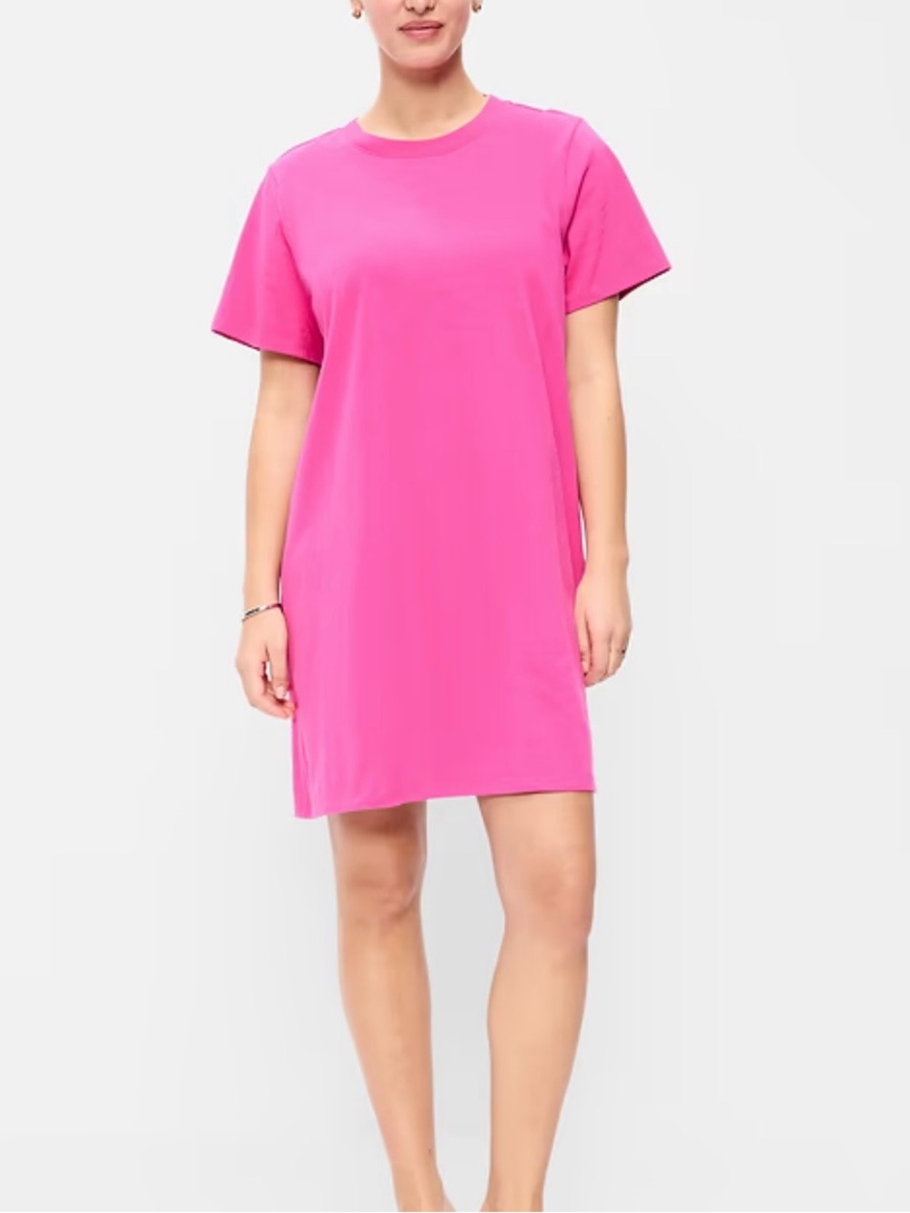 Vintage Crew-Neck Mini T-Shirt Dress in Dragonfruit